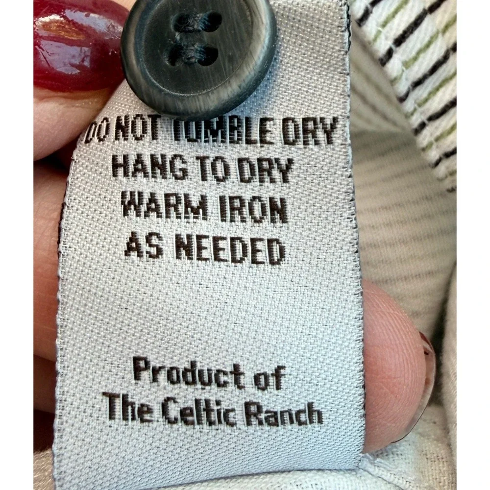 The‎ Celtic Ranch Grandfather Shirt Size Medium Striped Green Black Excellent